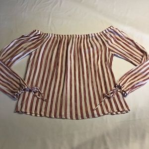 striped, off the shoulder, long sleeve top
